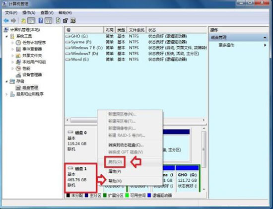 win7系統磁盤脫機問題解決方法