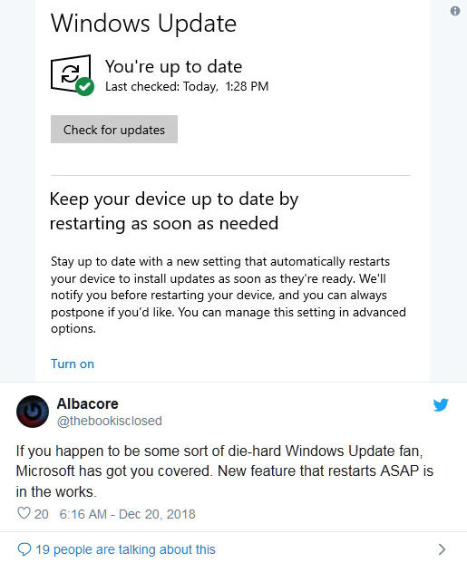 Windows Update或將很快支持在更新后立即重啟電腦